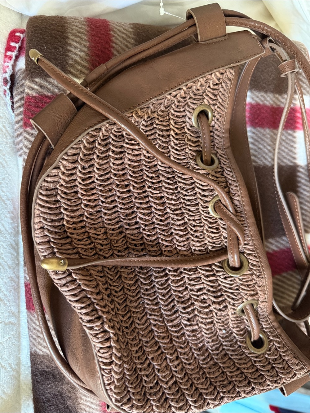 Free people Brown Woven Drawstring cross body Bag NWOT
